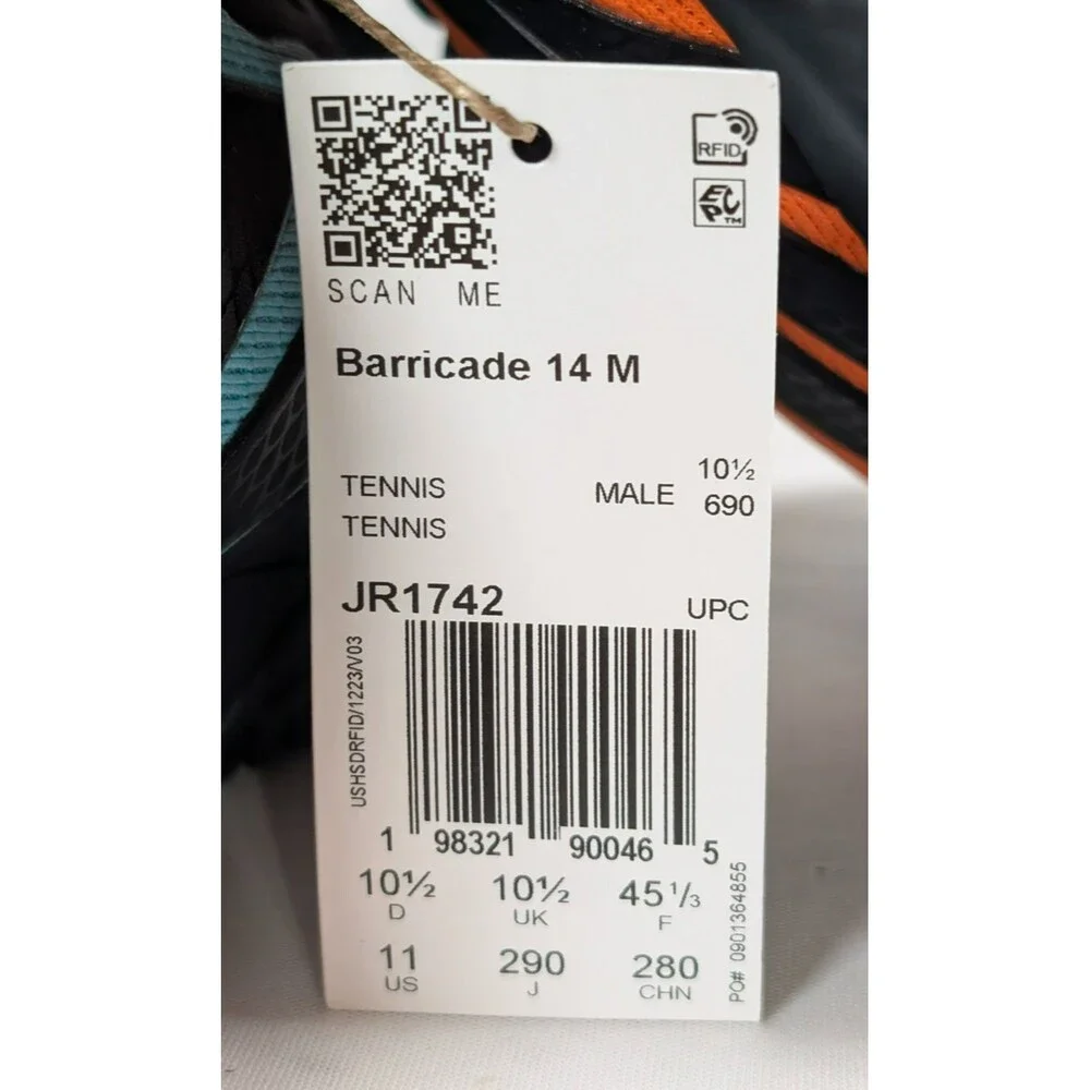 Adidas Barricade 14M Tennis Pickleball Shoes Mens 11 Aqua Orange Black JR1742